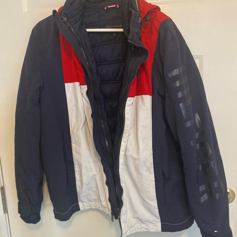 Tommy Hilfiger Red and White Puffer Jacket